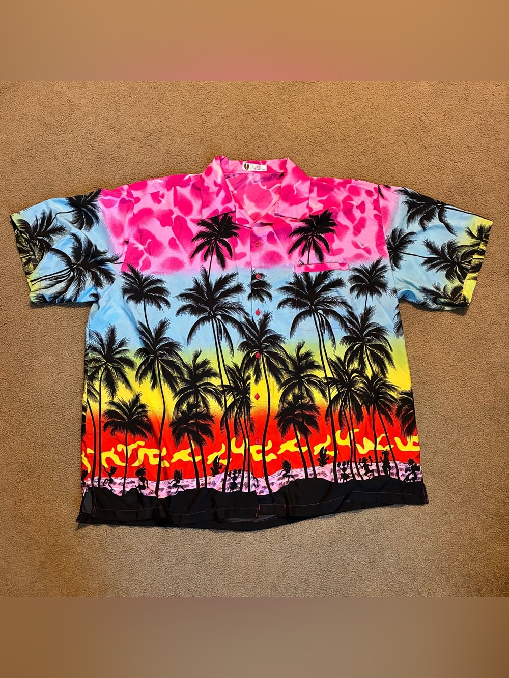 Hawaiian Shirt VHO Mens 6XL Palm Tree Sunset Beach Tropical Island Button Up Top